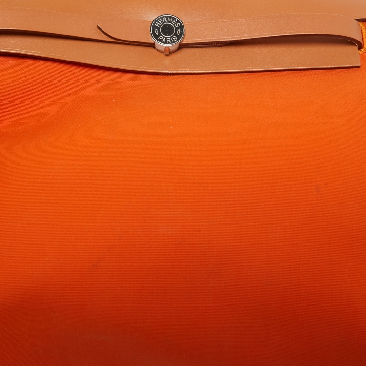 Pre Owned Hermes Feu/Natural Canvas and Leather Herbag Zip 31 Bag