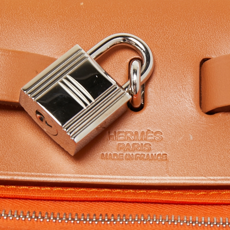Pre Owned Hermes Feu/Natural Canvas and Leather Herbag Zip 31 Bag