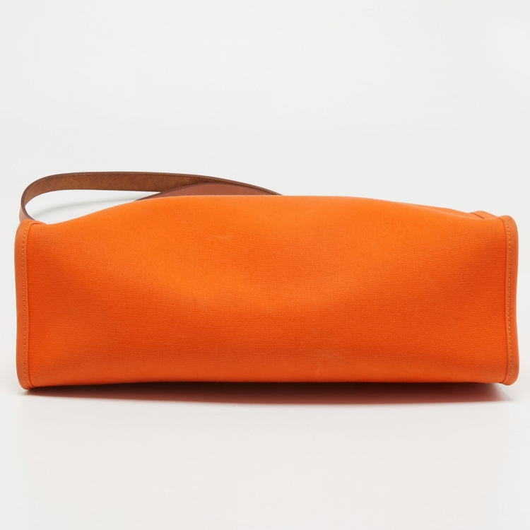Pre Owned Hermes Feu/Natural Canvas and Leather Herbag Zip 31 Bag