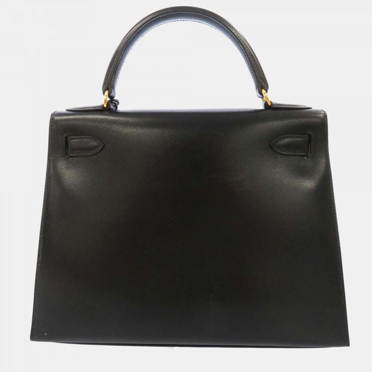 Pre Owned Hermes Black Box Calf Leather Gold Hardware Kelly Sellier 28 Bag 