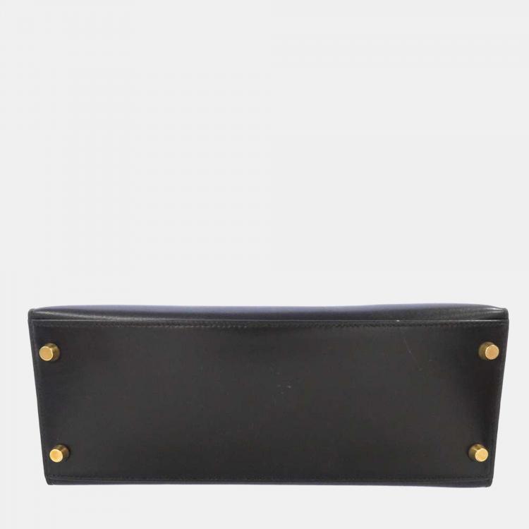Pre Owned Hermes Black Box Calf Leather Gold Hardware Kelly Sellier 28 Bag 