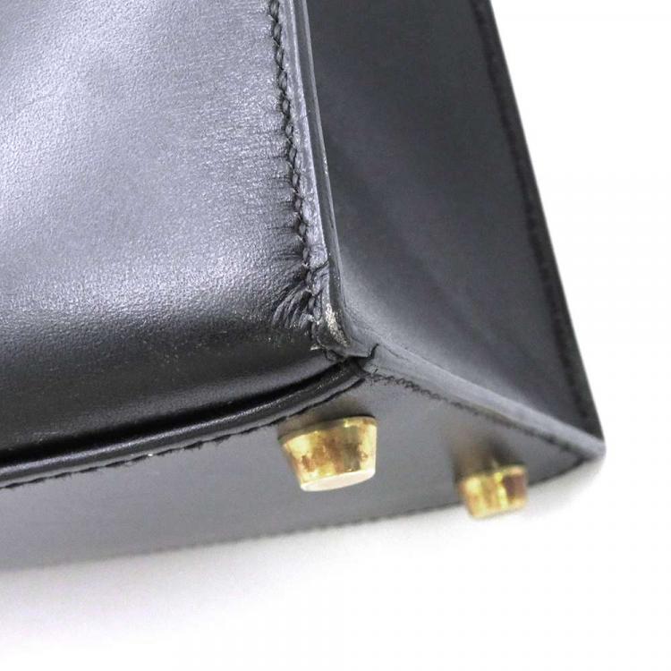 Pre Owned Hermes Black Box Calf Leather Gold Hardware Kelly Sellier 28 Bag 