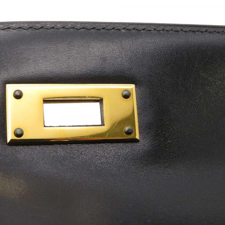 Pre Owned Hermes Black Box Calf Leather Gold Hardware Kelly Sellier 28 Bag 