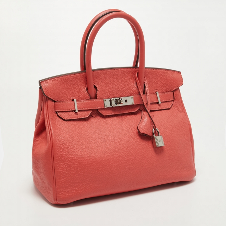 Pre Owned Hermes Rose Jaipur Clemence Leather Palladium Finish Birkin 30 Bag