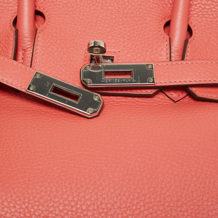 Pre Owned Hermes Rose Jaipur Clemence Leather Palladium Finish Birkin 30 Bag