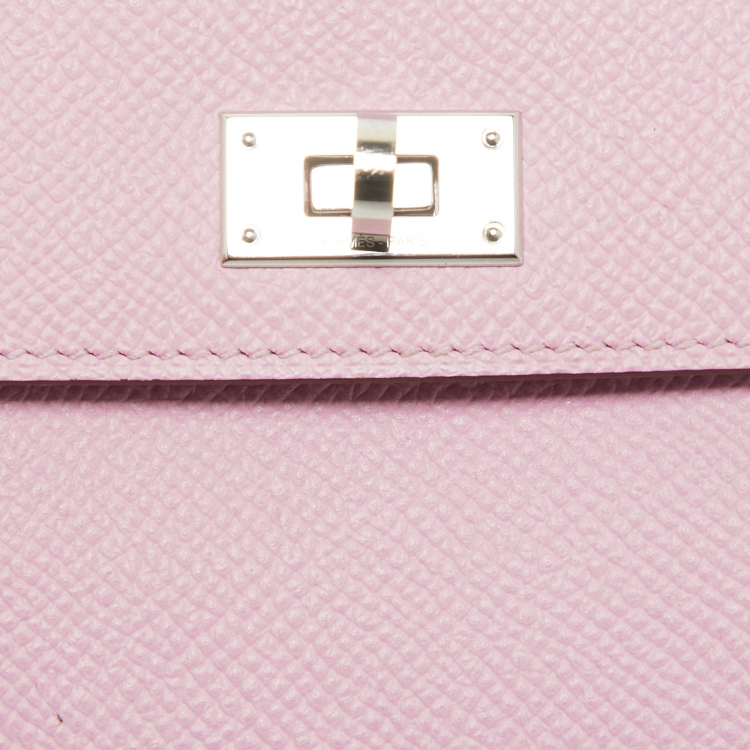Pre Owned Hermes Mauve Sylvestre Epsom Leather Kelly Pocket Compact Wallet