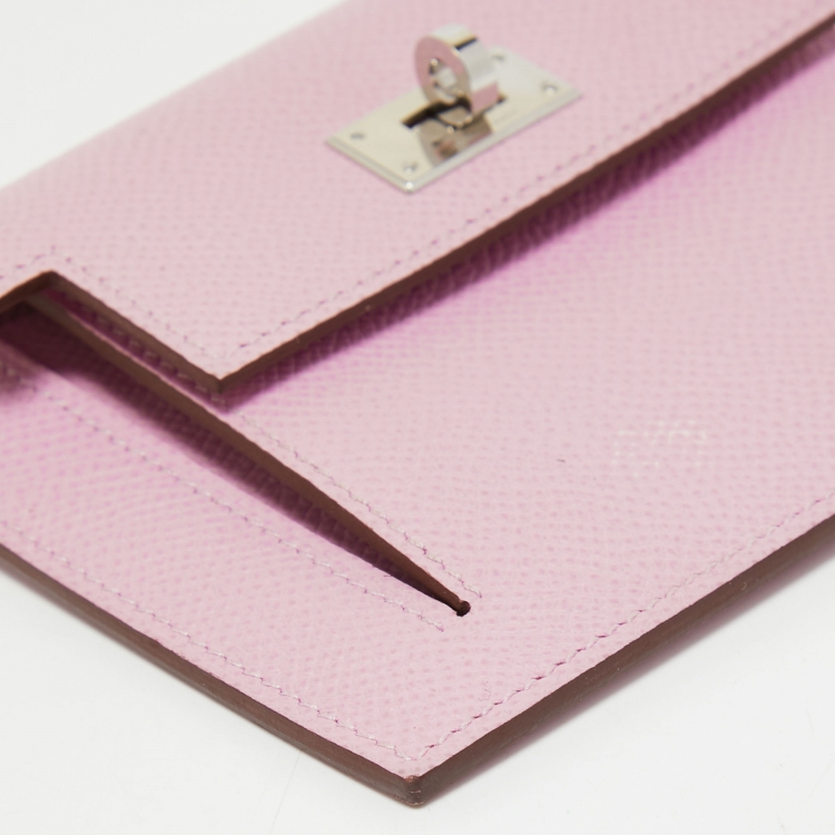 Pre Owned Hermes Mauve Sylvestre Epsom Leather Kelly Pocket Compact Wallet