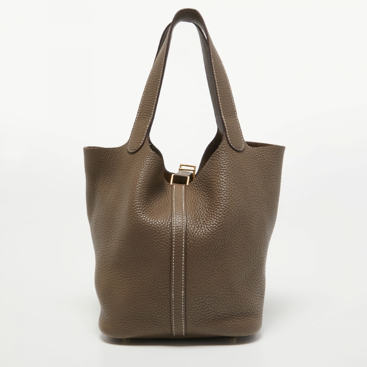 Pre Owned Hermes Etoupe Grey Taurillon Clemence Leather Picotin Lock 22 Bag