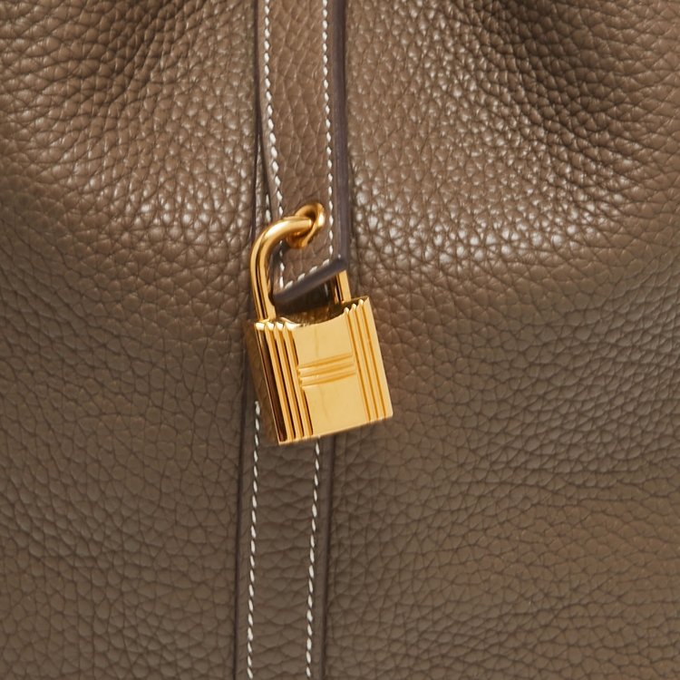 Pre Owned Hermes Etoupe Grey Taurillon Clemence Leather Picotin Lock 22 Bag