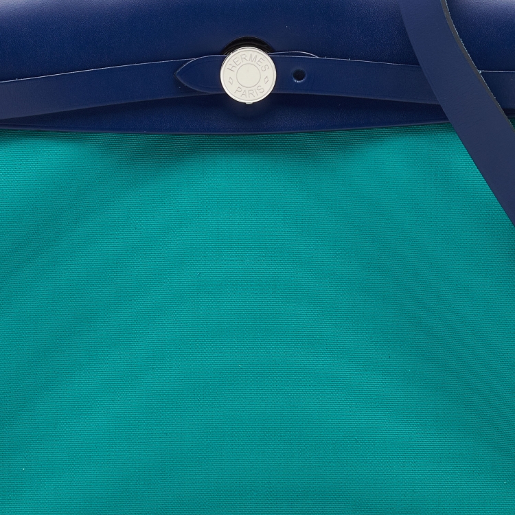 Pre Owned Hermes Bambou/Menthe/Blue Saphir Canvas and Leather Herbag Zip 31 Bag