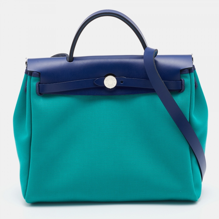 Hermes Bambou/Menthe/Blue Saphir Canvas and Leather Herbag Zip 31 Bag ...