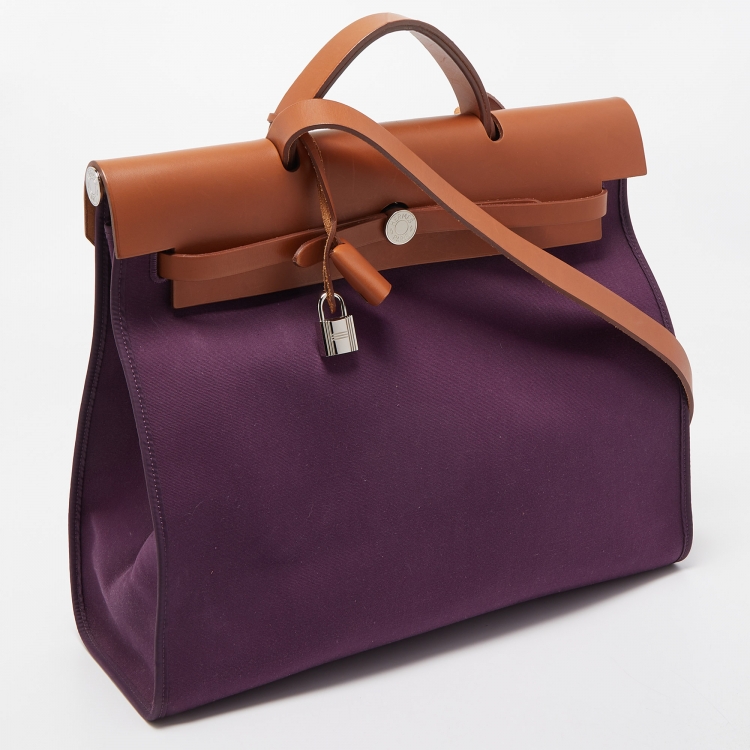 Pre Owned Hermes Cassis/Fauve Canvas and Leather Herbag Zip 39 Bag
