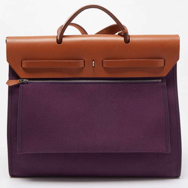 Pre Owned Hermes Cassis/Fauve Canvas and Leather Herbag Zip 39 Bag