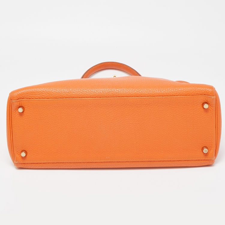 Pre Owned Hermès Orange Togo Leather Gold Finish Kelly Retourne 35 Bag