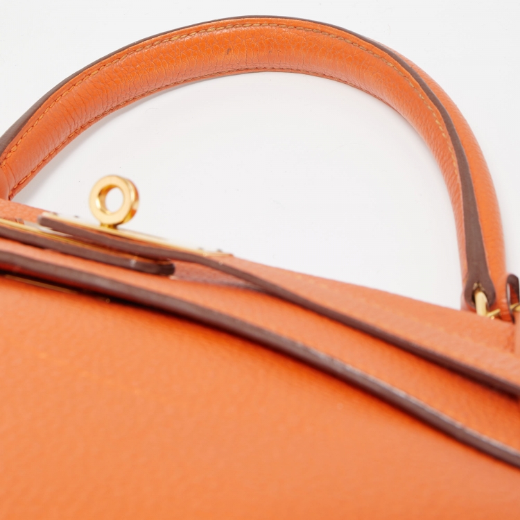 Pre Owned Hermès Orange Togo Leather Gold Finish Kelly Retourne 35 Bag