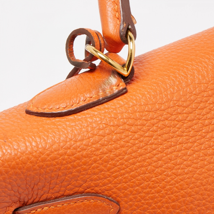 Pre Owned Hermès Orange Togo Leather Gold Finish Kelly Retourne 35 Bag
