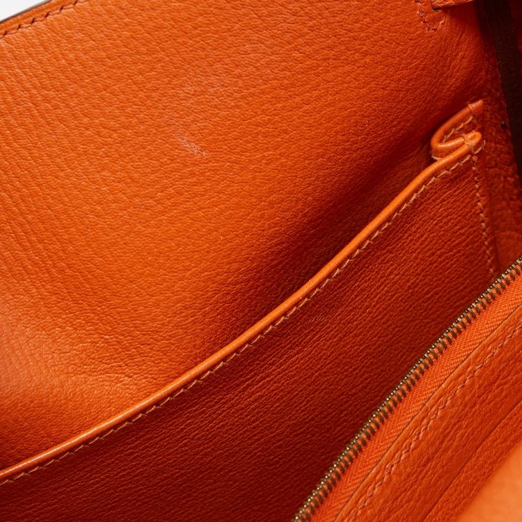 Pre Owned Hermès Orange Togo Leather Gold Finish Kelly Retourne 35 Bag