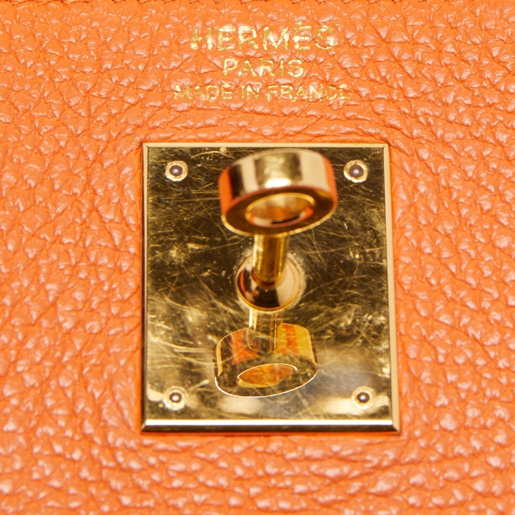 Pre Owned Hermès Orange Togo Leather Gold Finish Kelly Retourne 35 Bag