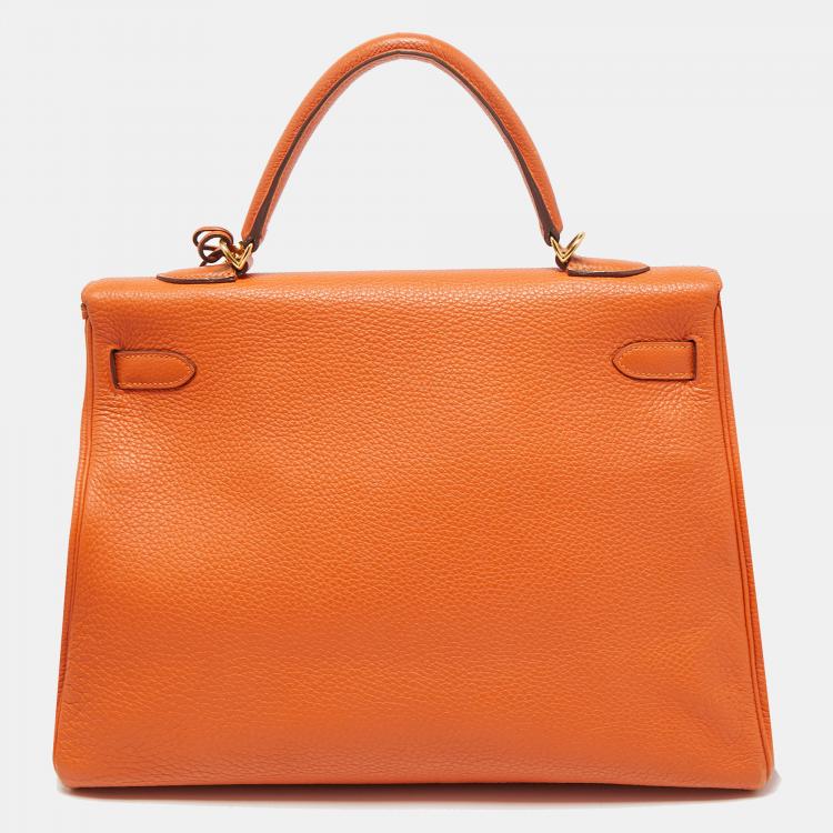 Pre Owned Hermès Orange Togo Leather Gold Finish Kelly Retourne 35 Bag