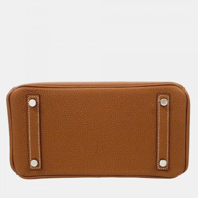 Pre Owned Hermes Gold Togo Leather Palladium Plated Hardware Birkin 25 Tote Bag