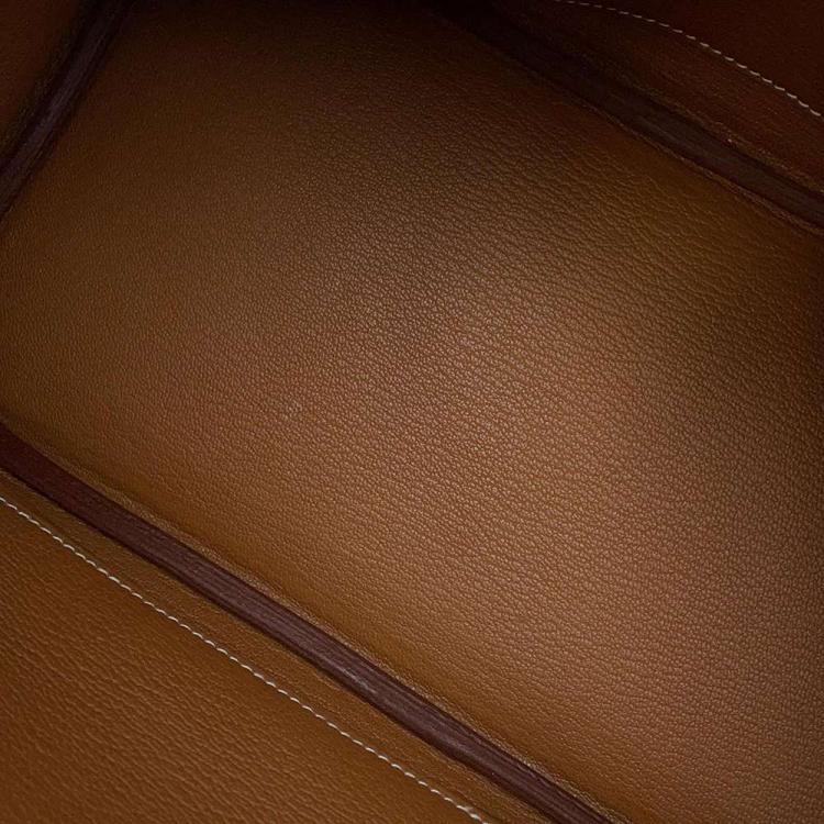 Pre Owned Hermes Gold Togo Leather Palladium Plated Hardware Birkin 25 Tote Bag