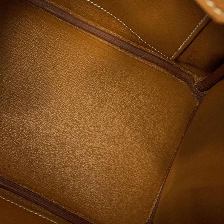 Pre Owned Hermes Gold Togo Leather Palladium Plated Hardware Birkin 25 Tote Bag