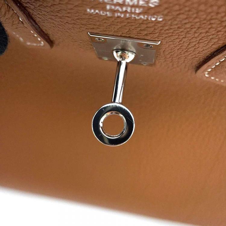 Pre Owned Hermes Gold Togo Leather Palladium Plated Hardware Birkin 25 Tote Bag