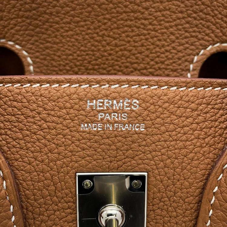 Pre Owned Hermes Gold Togo Leather Palladium Plated Hardware Birkin 25 Tote Bag
