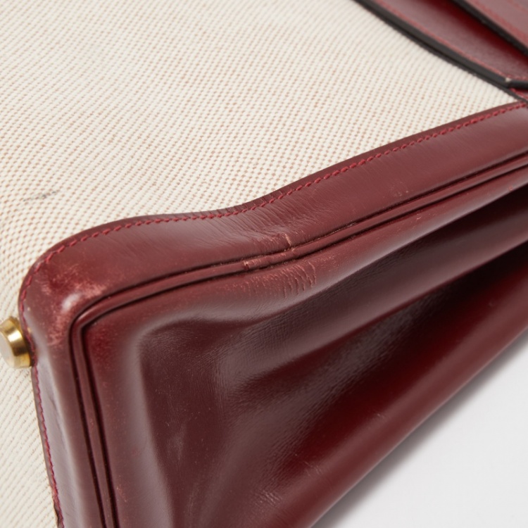 Pre Owned Hermes Rouge H/Beige Toile Canvas And Box Leather Gold Finish Kelly Retourné 28 Bag 