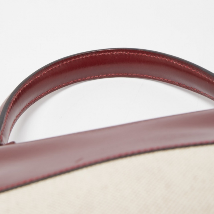 Pre Owned Hermes Rouge H/Beige Toile Canvas And Box Leather Gold Finish Kelly Retourné 28 Bag 