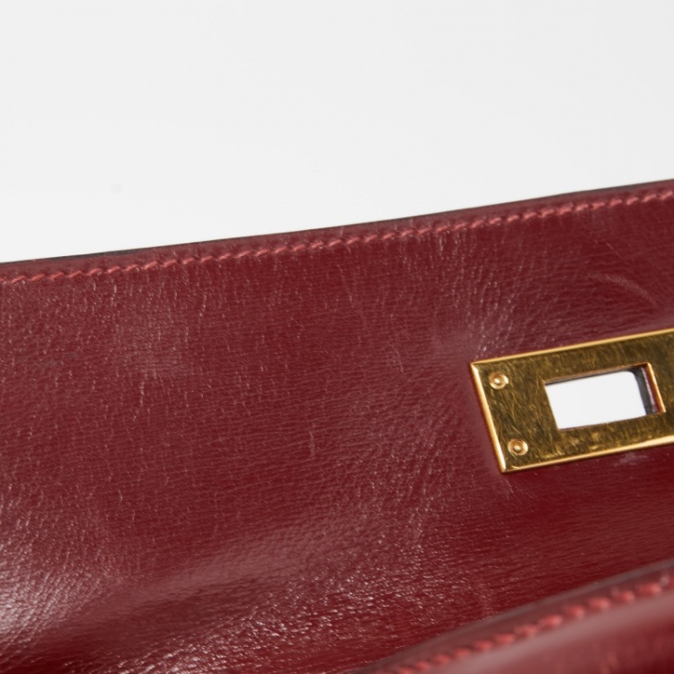 Pre Owned Hermes Rouge H/Beige Toile Canvas And Box Leather Gold Finish Kelly Retourné 28 Bag 