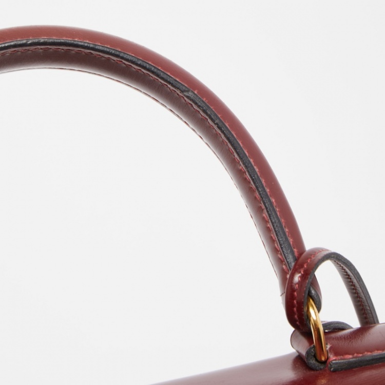 Pre Owned Hermes Rouge H/Beige Toile Canvas And Box Leather Gold Finish Kelly Retourné 28 Bag 