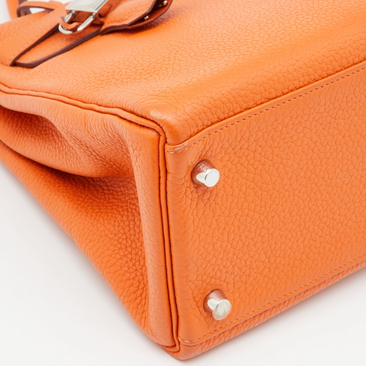 Pre Owned Hermes Orange Taurillon Clemence Leather Palladium Finish Kelly Retourne 32 Bag