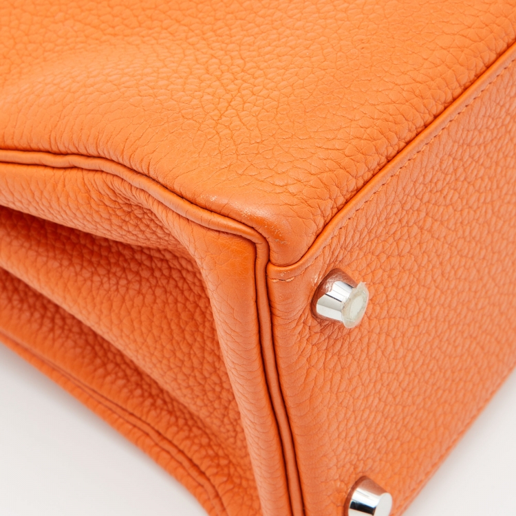 Pre Owned Hermes Orange Taurillon Clemence Leather Palladium Finish Kelly Retourne 32 Bag