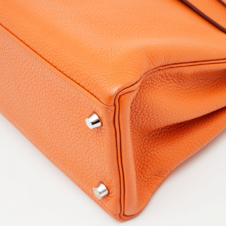 Pre Owned Hermes Orange Taurillon Clemence Leather Palladium Finish Kelly Retourne 32 Bag