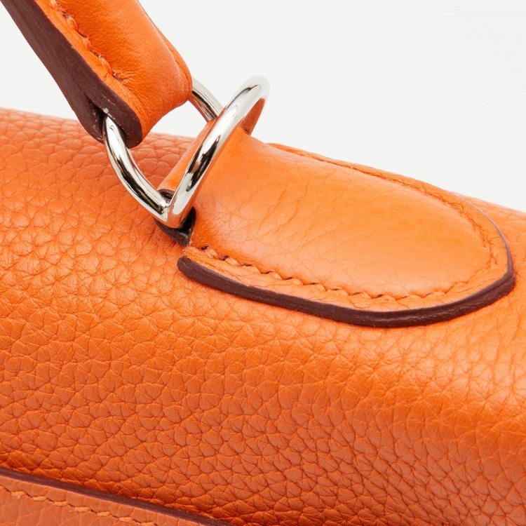 Pre Owned Hermes Orange Taurillon Clemence Leather Palladium Finish Kelly Retourne 32 Bag