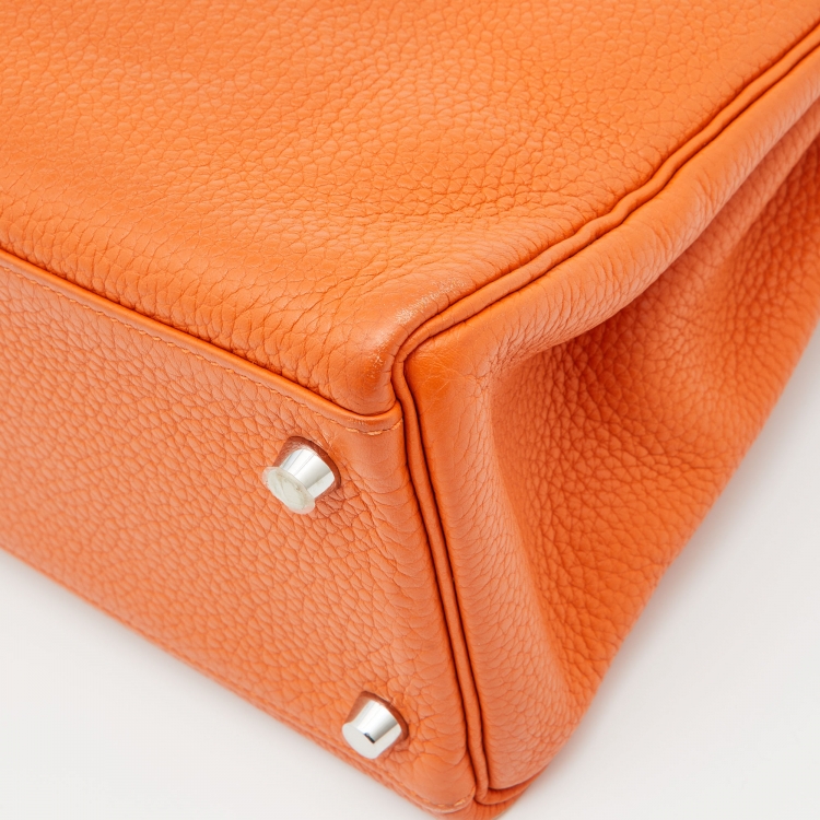 Pre Owned Hermes Orange Taurillon Clemence Leather Palladium Finish Kelly Retourne 32 Bag