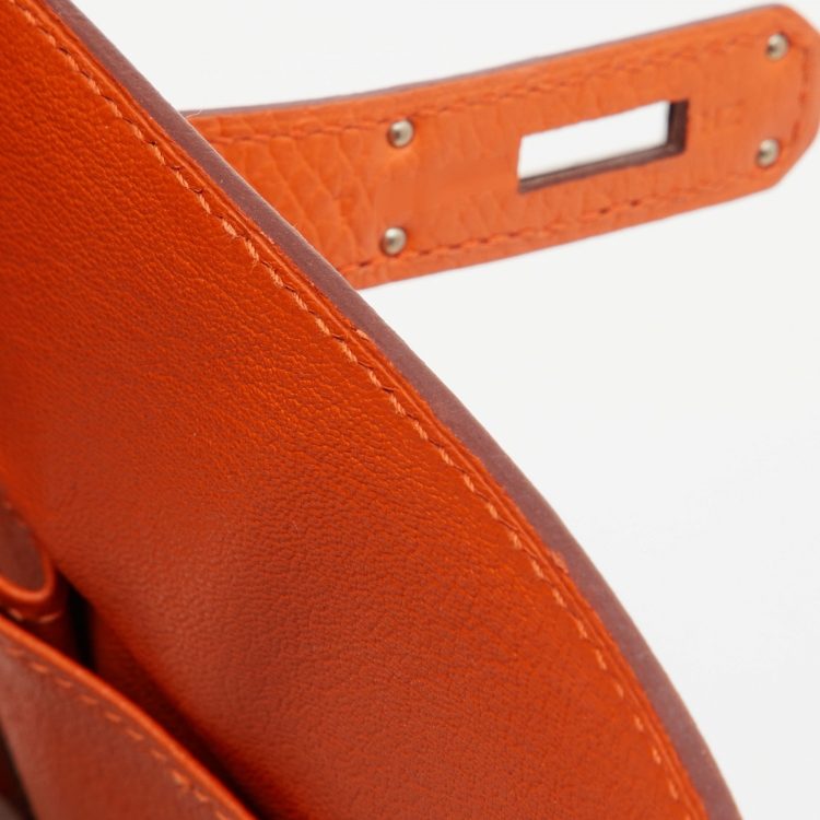 Pre Owned Hermes Orange Taurillon Clemence Leather Palladium Finish Kelly Retourne 32 Bag