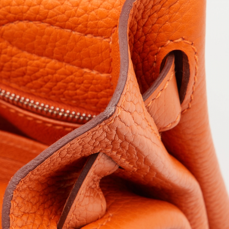 Pre Owned Hermes Orange Taurillon Clemence Leather Palladium Finish Kelly Retourne 32 Bag