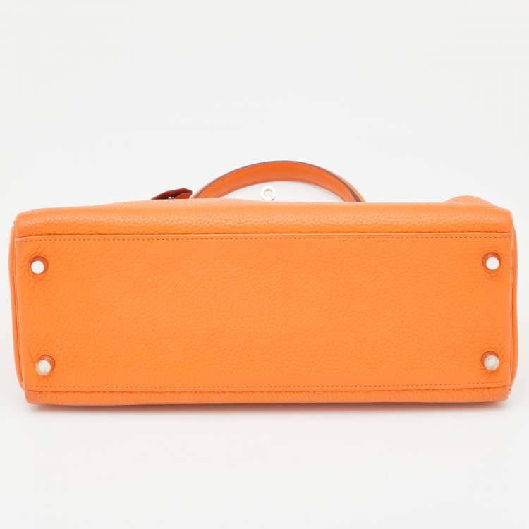 Pre Owned Hermes Orange Taurillon Clemence Leather Palladium Finish Kelly Retourne 32 Bag