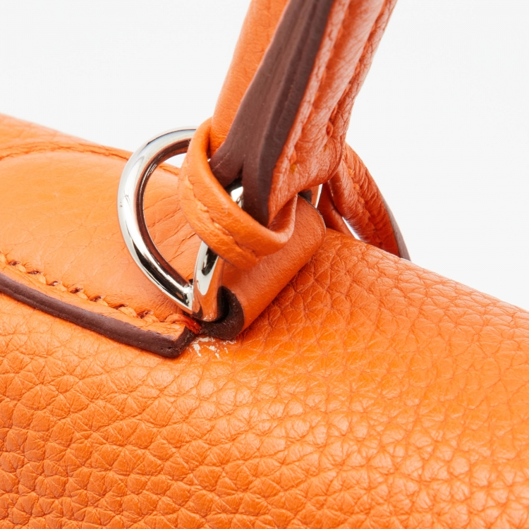 Pre Owned Hermes Orange Taurillon Clemence Leather Palladium Finish Kelly Retourne 32 Bag