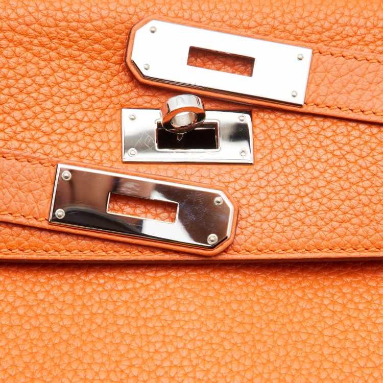 Pre Owned Hermes Orange Taurillon Clemence Leather Palladium Finish Kelly Retourne 32 Bag