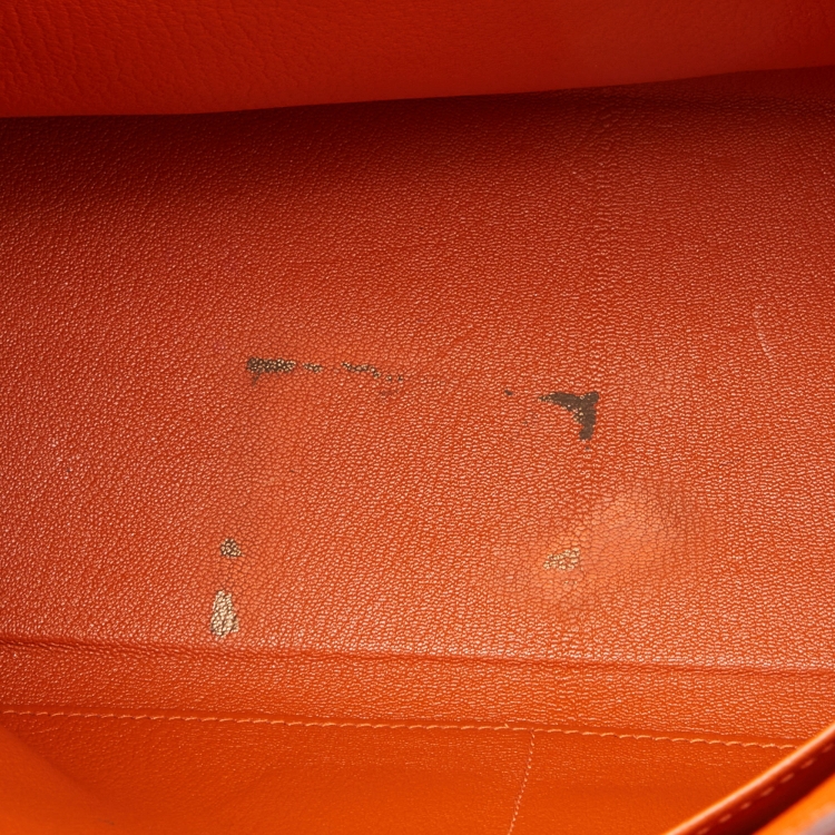 Pre Owned Hermes Orange Taurillon Clemence Leather Palladium Finish Kelly Retourne 32 Bag