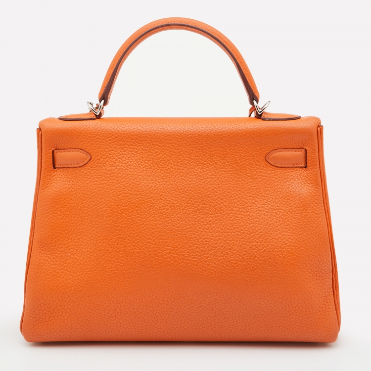 Pre Owned Hermes Orange Taurillon Clemence Leather Palladium Finish Kelly Retourne 32 Bag