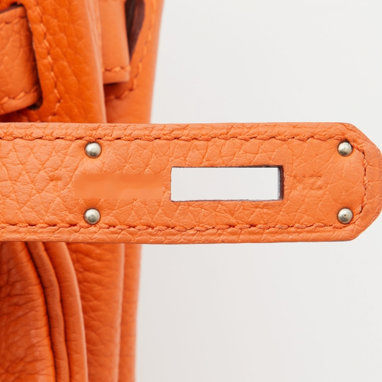 Pre Owned Hermes Orange Taurillon Clemence Leather Palladium Finish Kelly Retourne 32 Bag