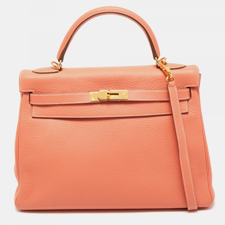Pre Owned Hermes Crevette Taurillon Clemence Leather Gold Finish Kelly Retourne 32 Bag