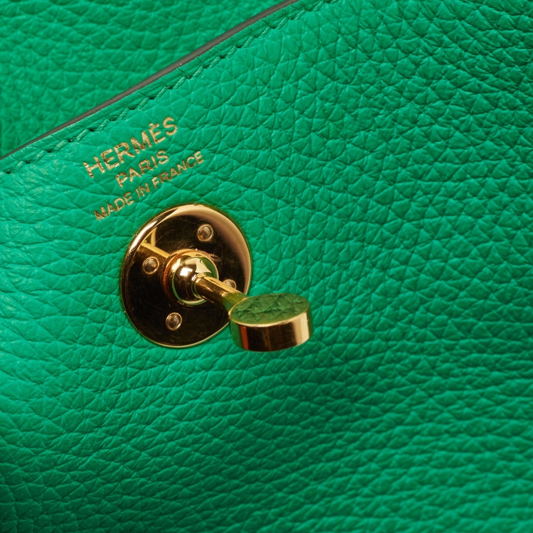 Pre Owned Hermes Menthe Taurillon Clemence Leather Gold Finish Lindy 20 Bag