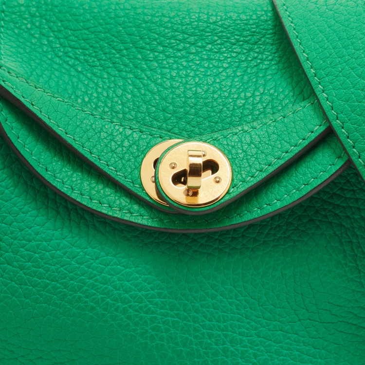 Pre Owned Hermes Menthe Taurillon Clemence Leather Gold Finish Lindy 20 Bag