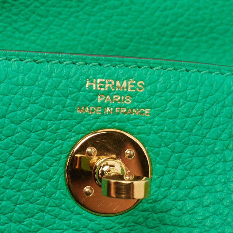 Pre Owned Hermes Menthe Taurillon Clemence Leather Gold Finish Lindy 20 Bag