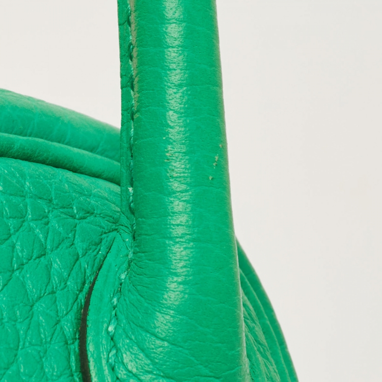 Pre Owned Hermes Menthe Taurillon Clemence Leather Gold Finish Lindy 20 Bag
